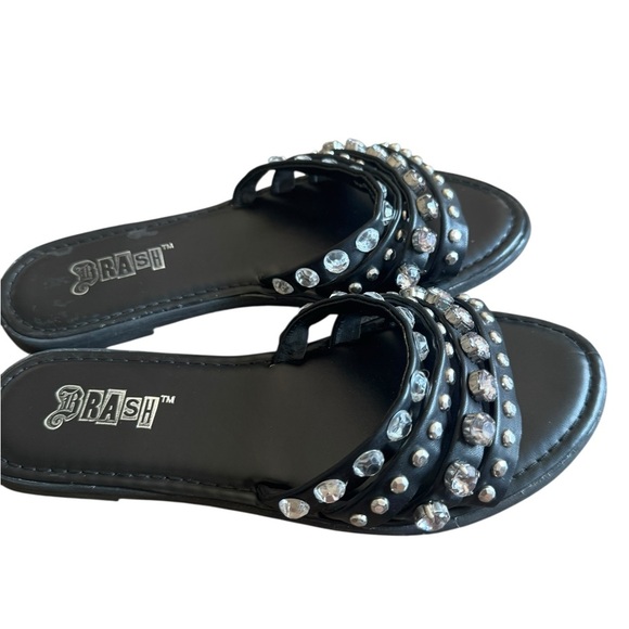 Brash Black Slide Sandals with Rhinestone & Stud Detail – Size 6 - Picture 4 of 4